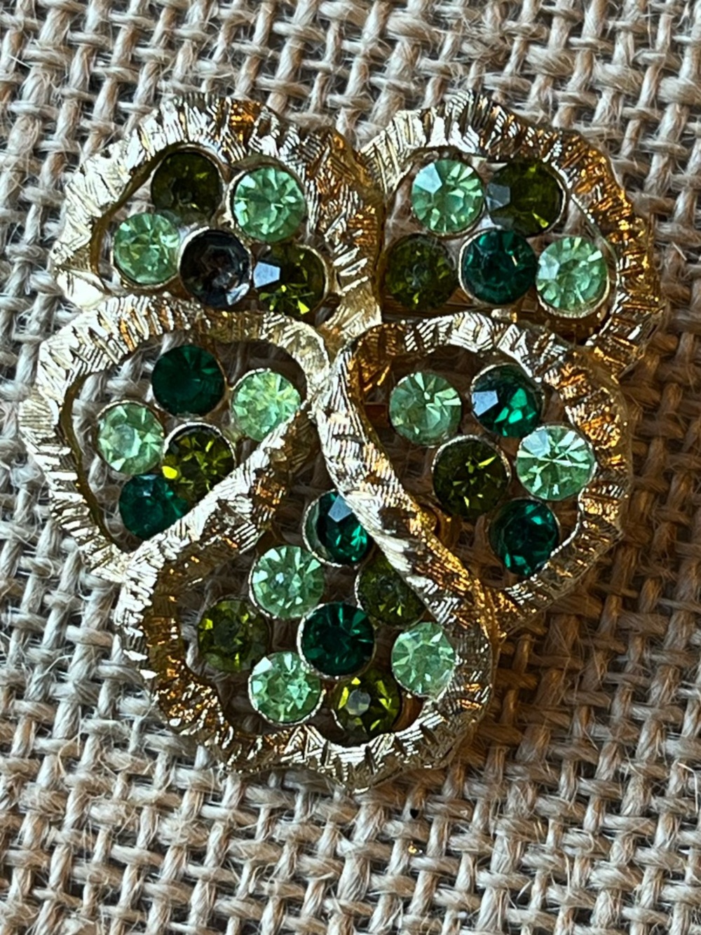 Vintage Coro Abstract Green Rhinestone Gold Brooch